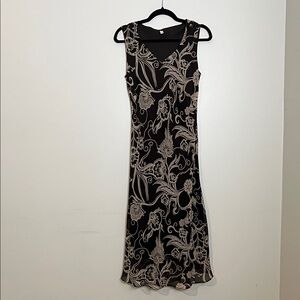 Elegant brown and Cream Floral Dress midi semi casual paisley pattern summer